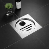 Fossa 5"x5" Design Floor Drain | Stainless Steel Square Bathroom Grating Jali | Rust-Resistant Drain Cover | Modern Floor Drain for Bathrooms (Chrome Finish) (Flame with Hole)